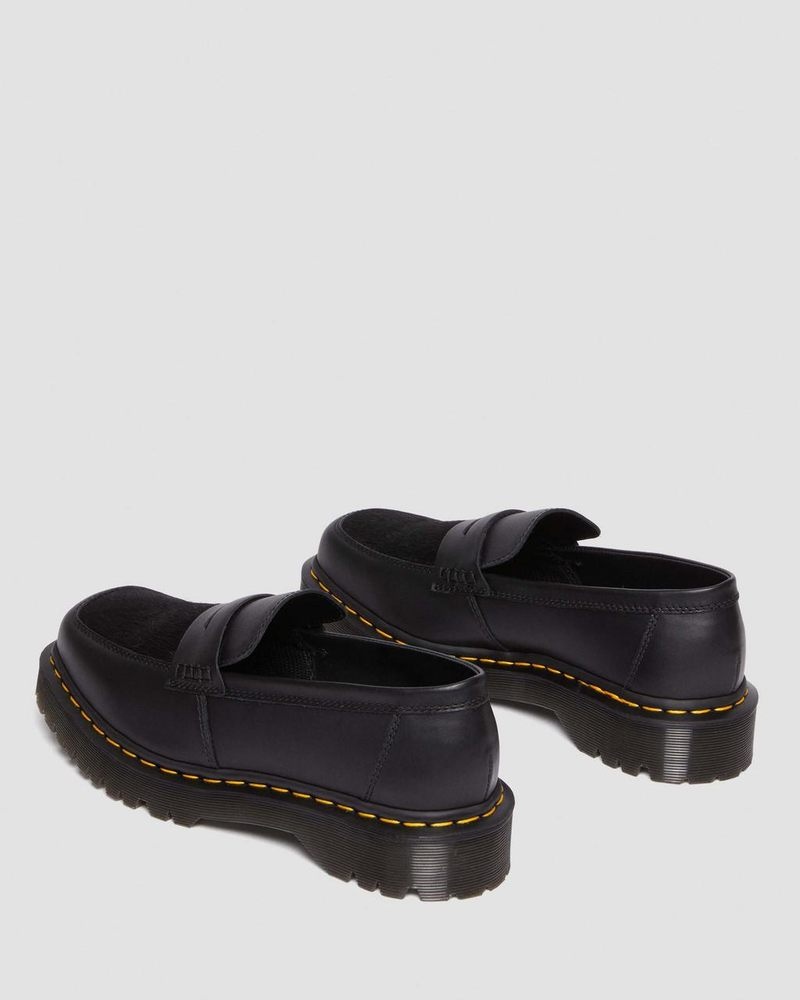 Black Dr Martens Penton Bex Square Toe Hair-On & Leather Loafers (Lucido + Hair On) Shoes | JF04-G8IQ