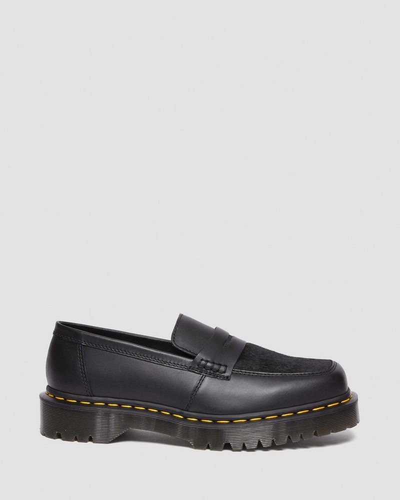 Black Dr Martens Penton Bex Square Toe Hair-On & Leather Loafers (Lucido + Hair On) Shoes | JF04-G8IQ