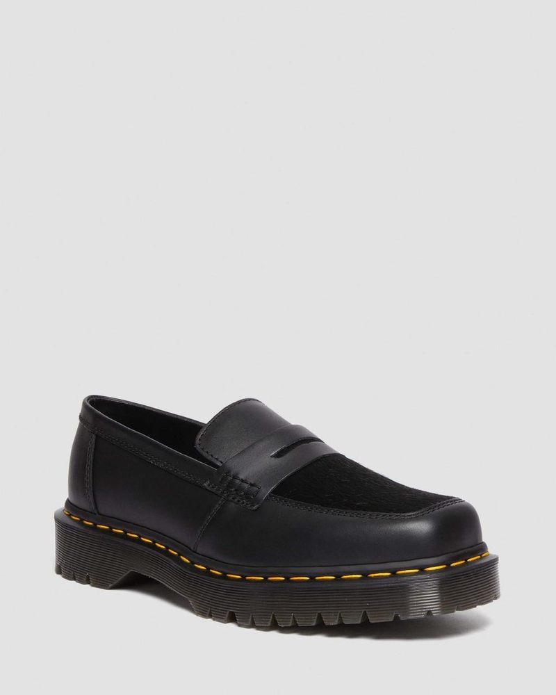 Black Dr Martens Penton Bex Square Toe Hair-On & Leather Loafers (Lucido + Hair On) Shoes | JF04-G8IQ