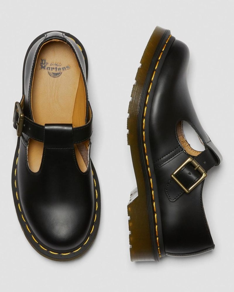 Black Dr Martens Polley Smooth Leather Mary Janes (Smooth Leather) Shoes | JI89-K8IE