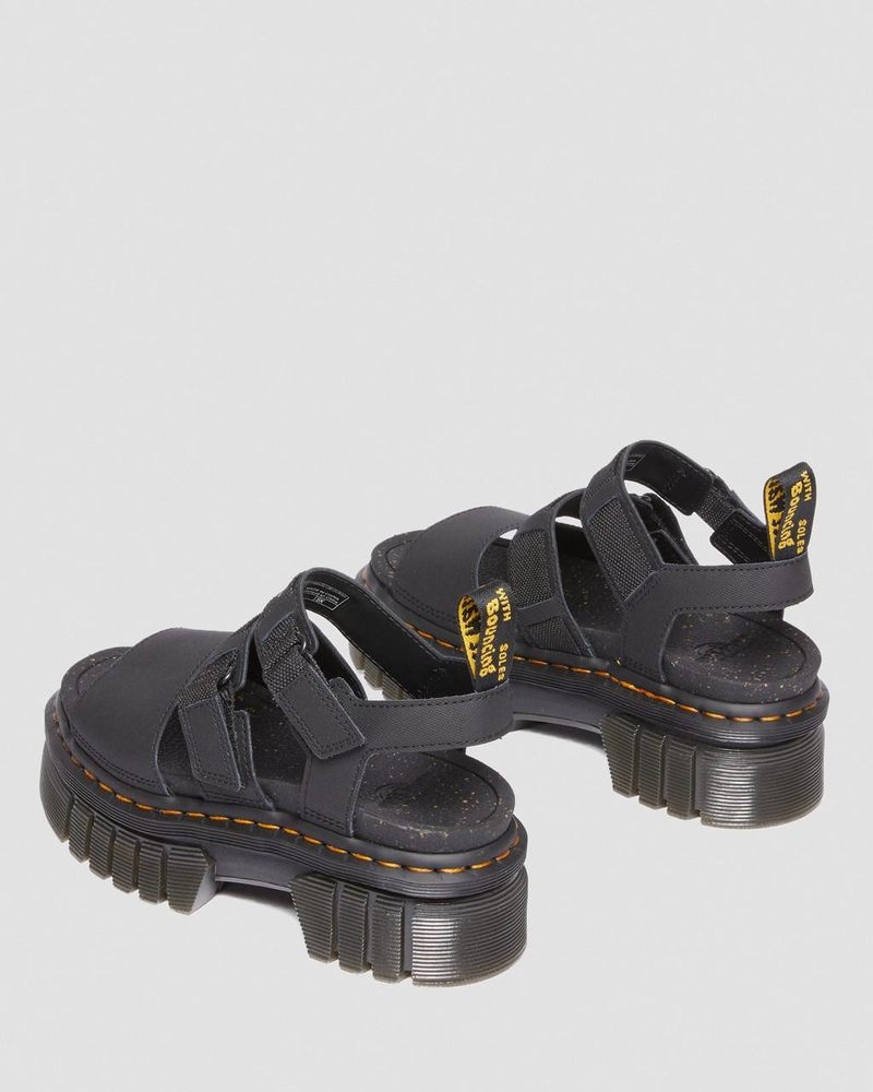 Black Dr Martens Ricki Leather 3-Strap Platform Sandals (Ajax+Extra Tough 50/50) Platforms Sandals | ZL38-C1VO