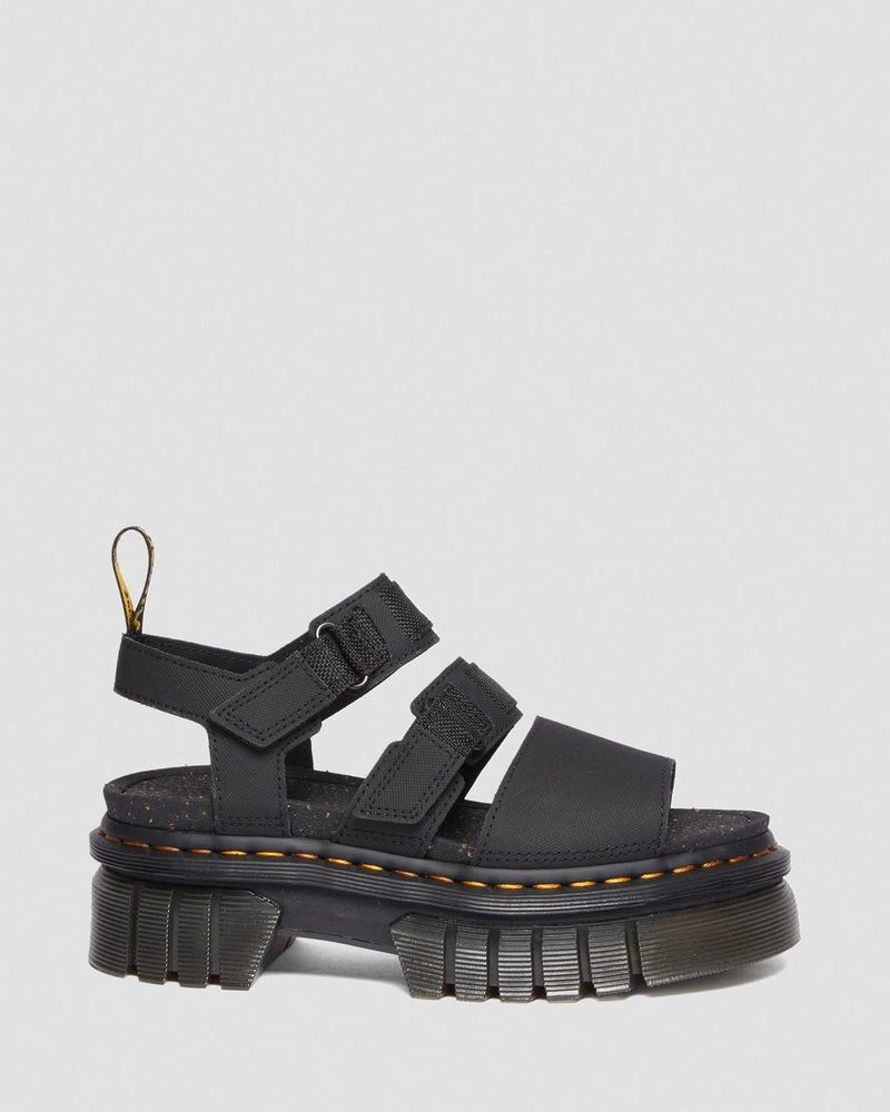 Black Dr Martens Ricki Leather 3-Strap Platform Sandals (Ajax+Extra Tough 50/50) Platforms Sandals | ZL38-C1VO