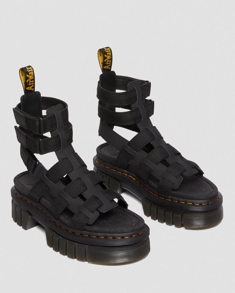 Black Dr Martens Ricki Leather Platform Gladiator Sandals (Ajax+Extra Tough 50/50) Sandals | HN63-S1TB