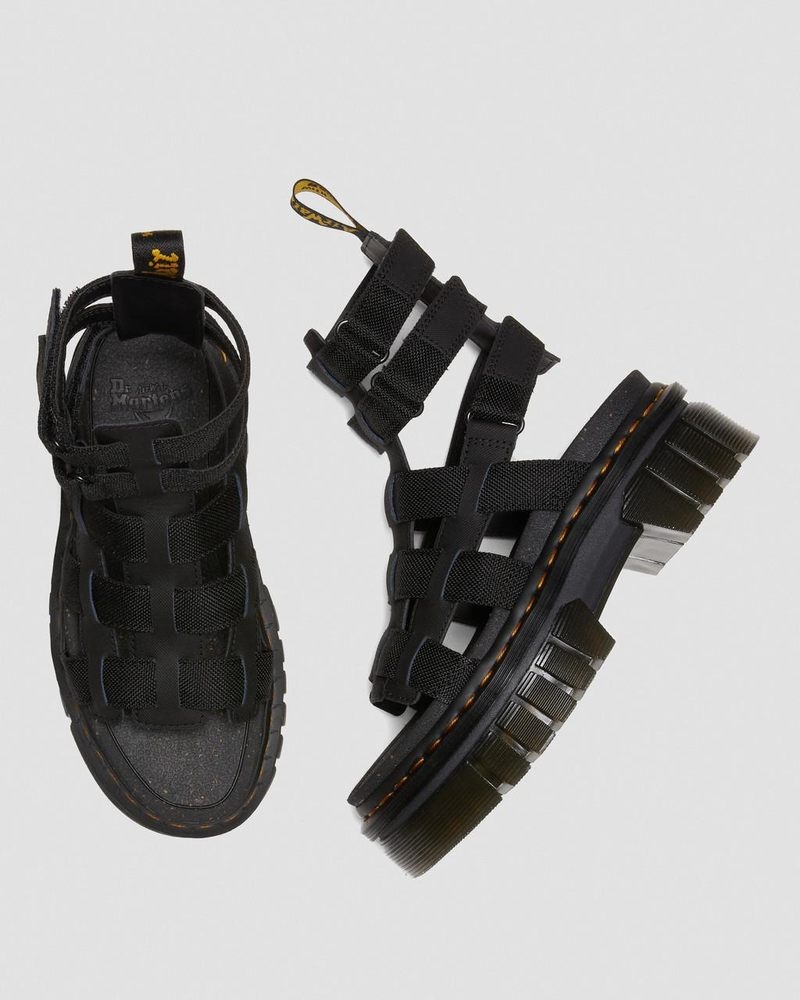 Black Dr Martens Ricki Leather Platform Gladiator Sandals (Ajax+Extra Tough 50/50) Sandals | HN63-S1TB