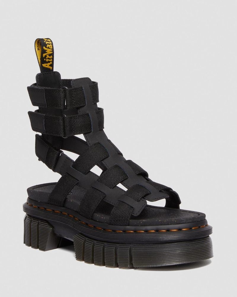 Black Dr Martens Ricki Leather Platform Gladiator Sandals (Ajax+Extra Tough 50/50) Sandals | HN63-S1TB