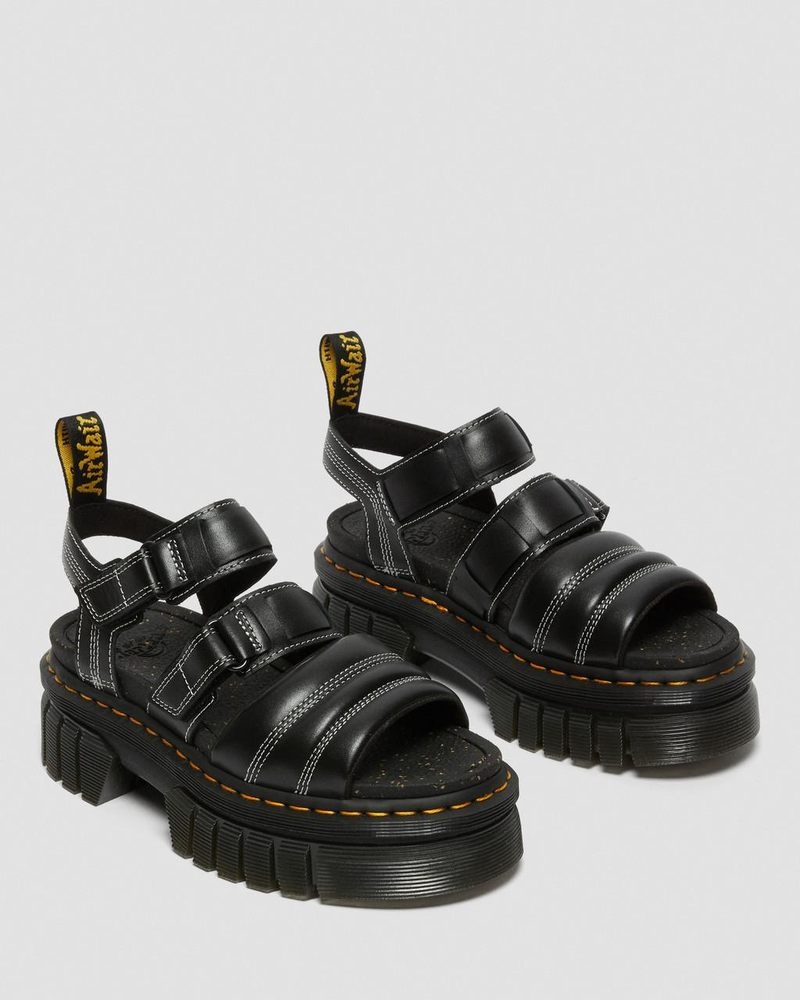 Black Dr Martens Ricki Nappa Lux Leather 3-Strap Sandals (Nappa Lux) Platforms Sandals | AF32-W1SE