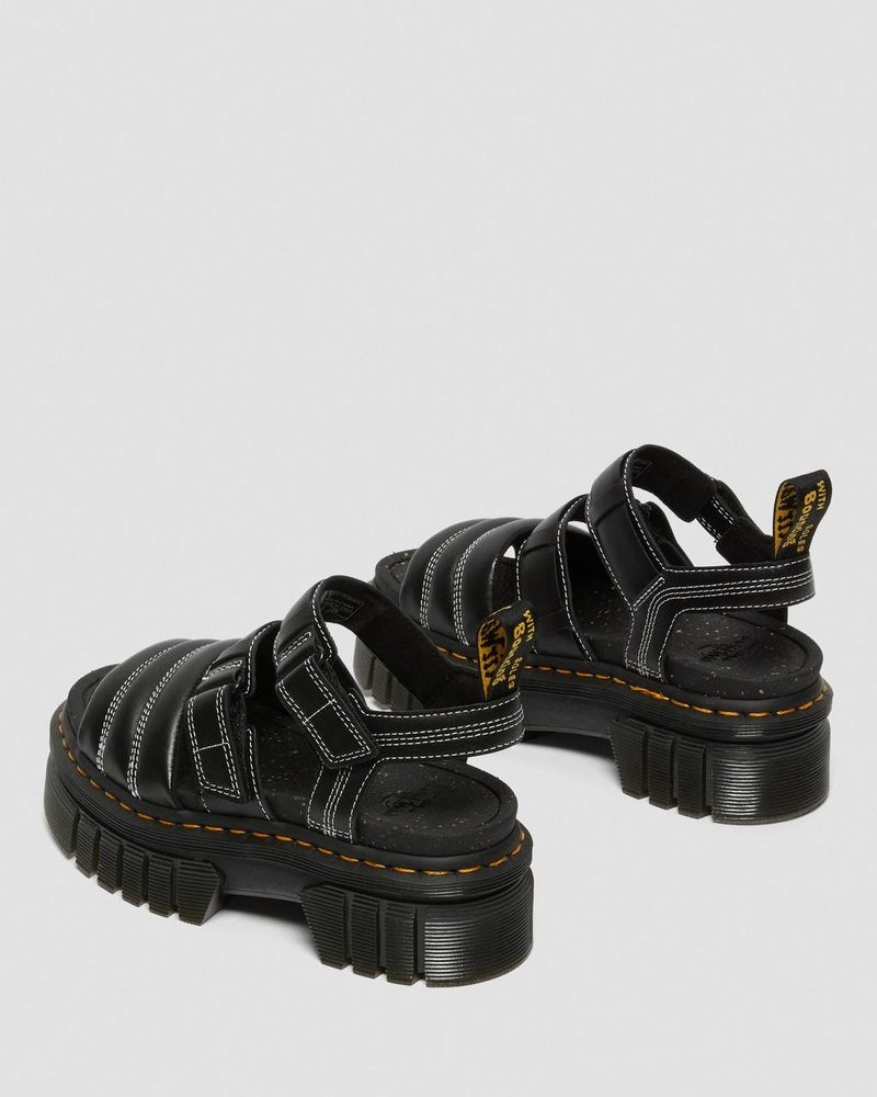 Black Dr Martens Ricki Nappa Lux Leather 3-Strap Sandals (Nappa Lux) Platforms Sandals | AF32-W1SE