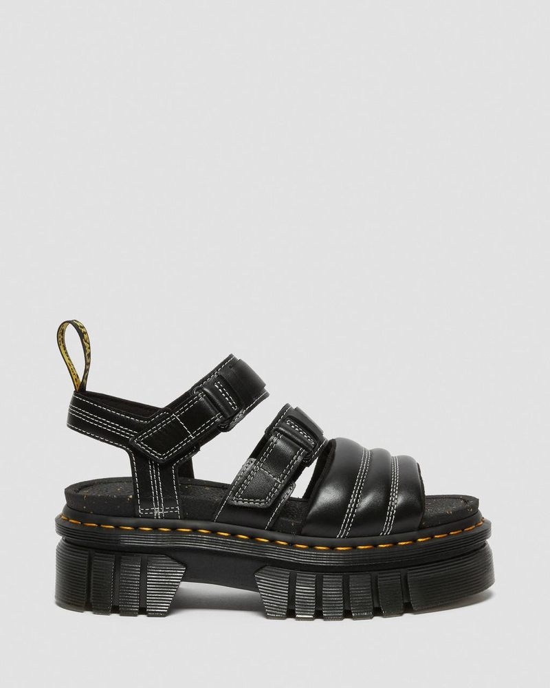 Black Dr Martens Ricki Nappa Lux Leather 3-Strap Sandals (Nappa Lux) Platforms Sandals | AF32-W1SE