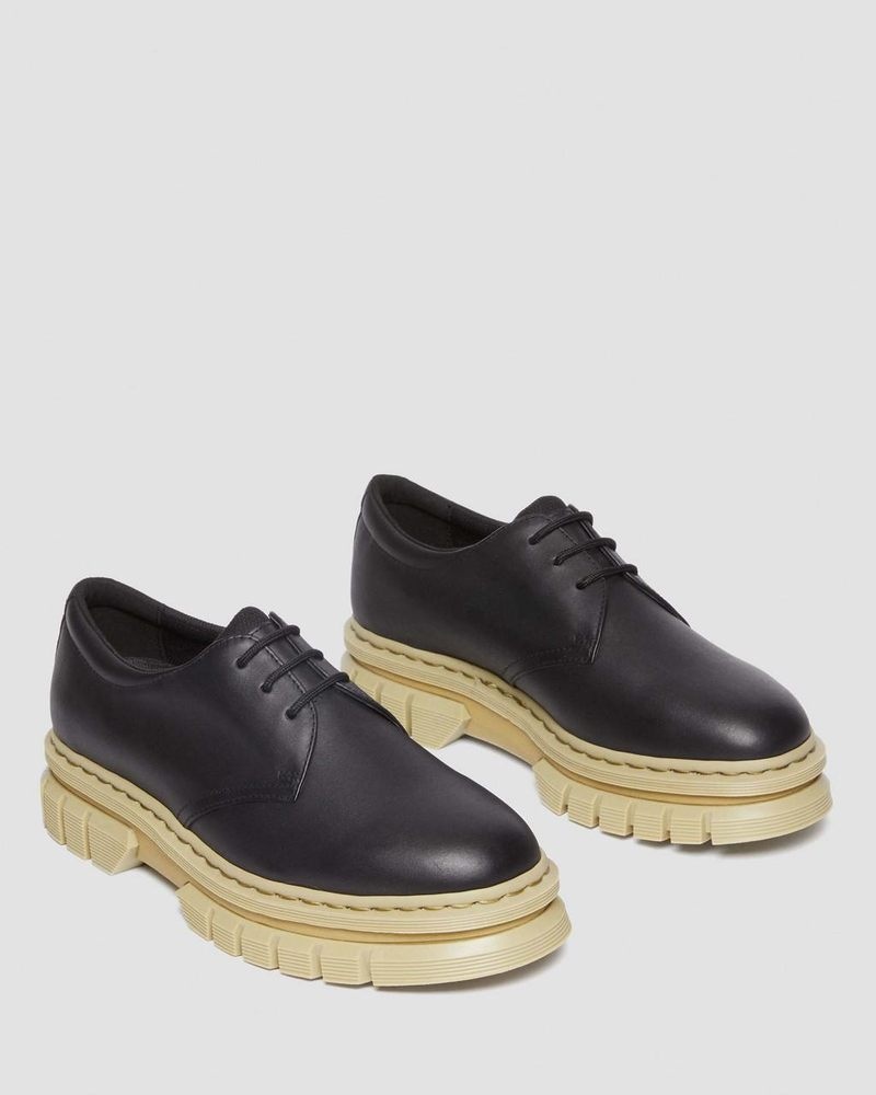 Black Dr Martens Rikard Contrast Sole Leather Platform Shoes (Polished Lucido) Platforms Shoes | EV69-S9CF