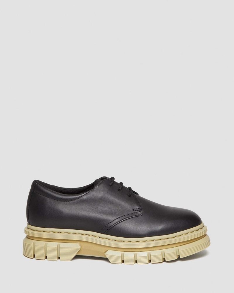 Black Dr Martens Rikard Contrast Sole Leather Platform Shoes (Polished Lucido) Platforms Shoes | EV69-S9CF