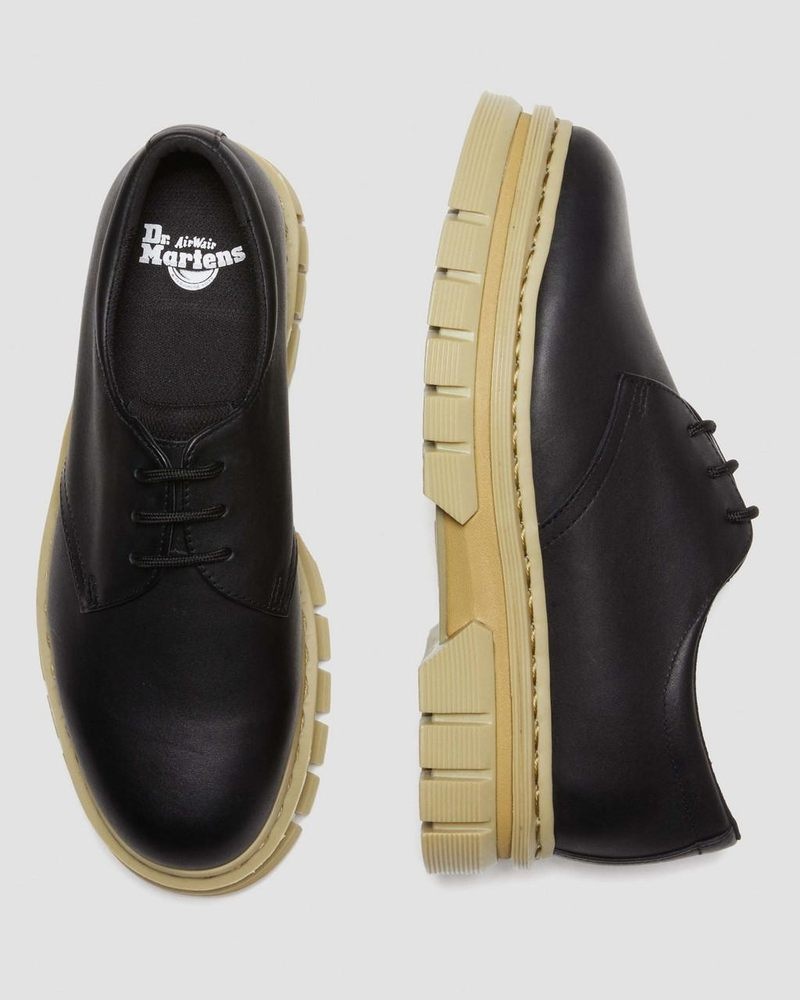 Black Dr Martens Rikard Contrast Sole Leather Platform Shoes (Polished Lucido) Platforms Shoes | EV69-S9CF