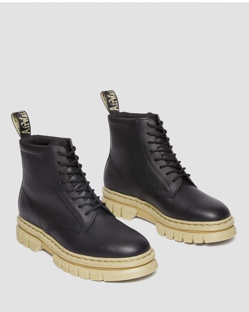 Black Dr Martens Rikard Contrast Sole Platform Lace Up Boots (Polished Lucido) Boots | VT31-T1RJ