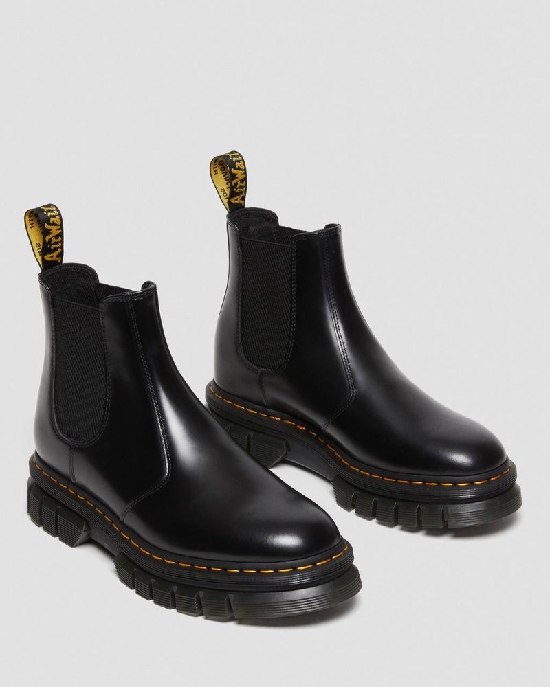 Black Dr Martens Rikard Polished Smooth Leather Chelsea Boots (Polished Smooth) Platforms Boots | AH50-P3EP