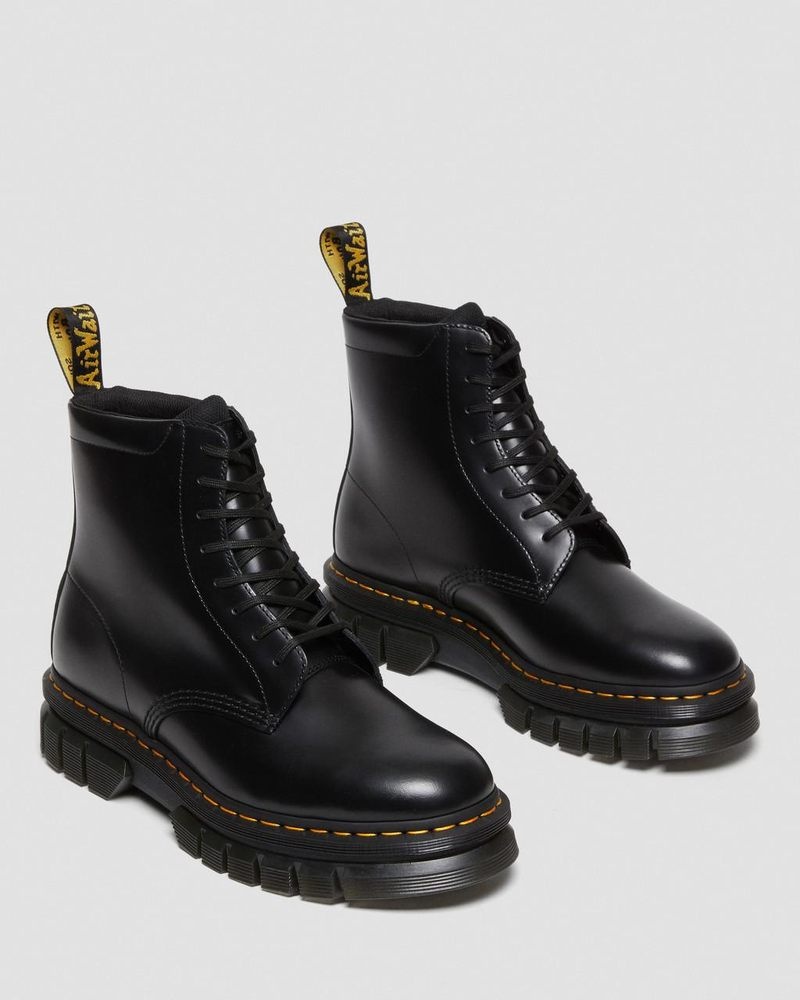 Black Dr Martens Rikard Smooth Leather Platform Lace Up Boots (Polished Smooth) Platforms Boots | QQ99-S5OY