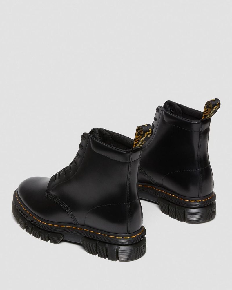 Black Dr Martens Rikard Smooth Leather Platform Lace Up Boots (Polished Smooth) Platforms Boots | QQ99-S5OY