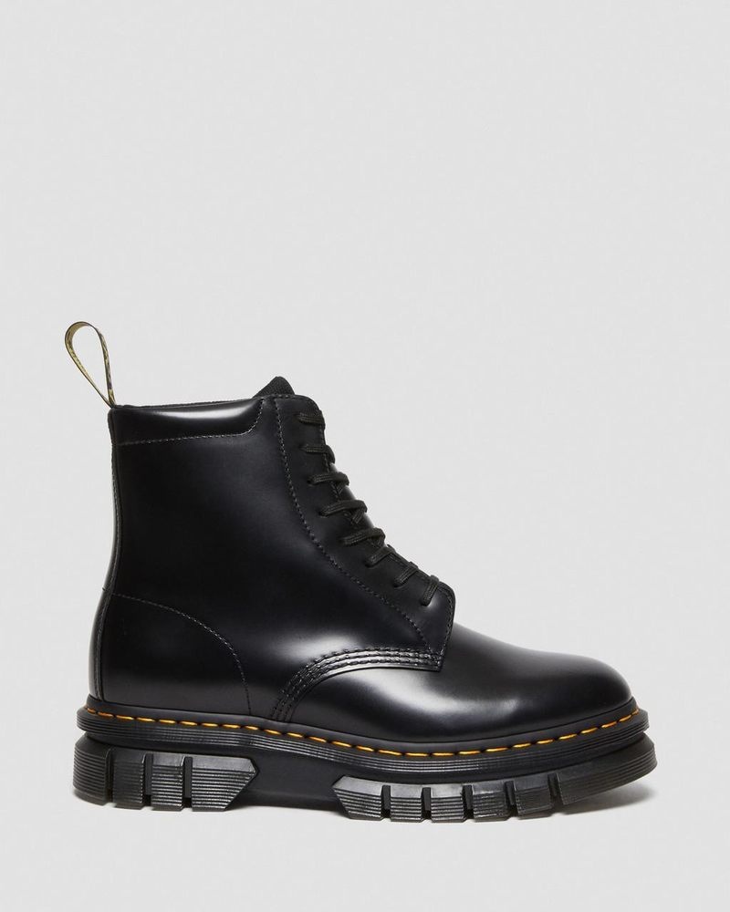 Black Dr Martens Rikard Smooth Leather Platform Lace Up Boots (Polished Smooth) Platforms Boots | QQ99-S5OY