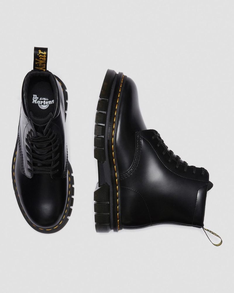 Black Dr Martens Rikard Smooth Leather Platform Lace Up Boots (Polished Smooth) Platforms Boots | QQ99-S5OY