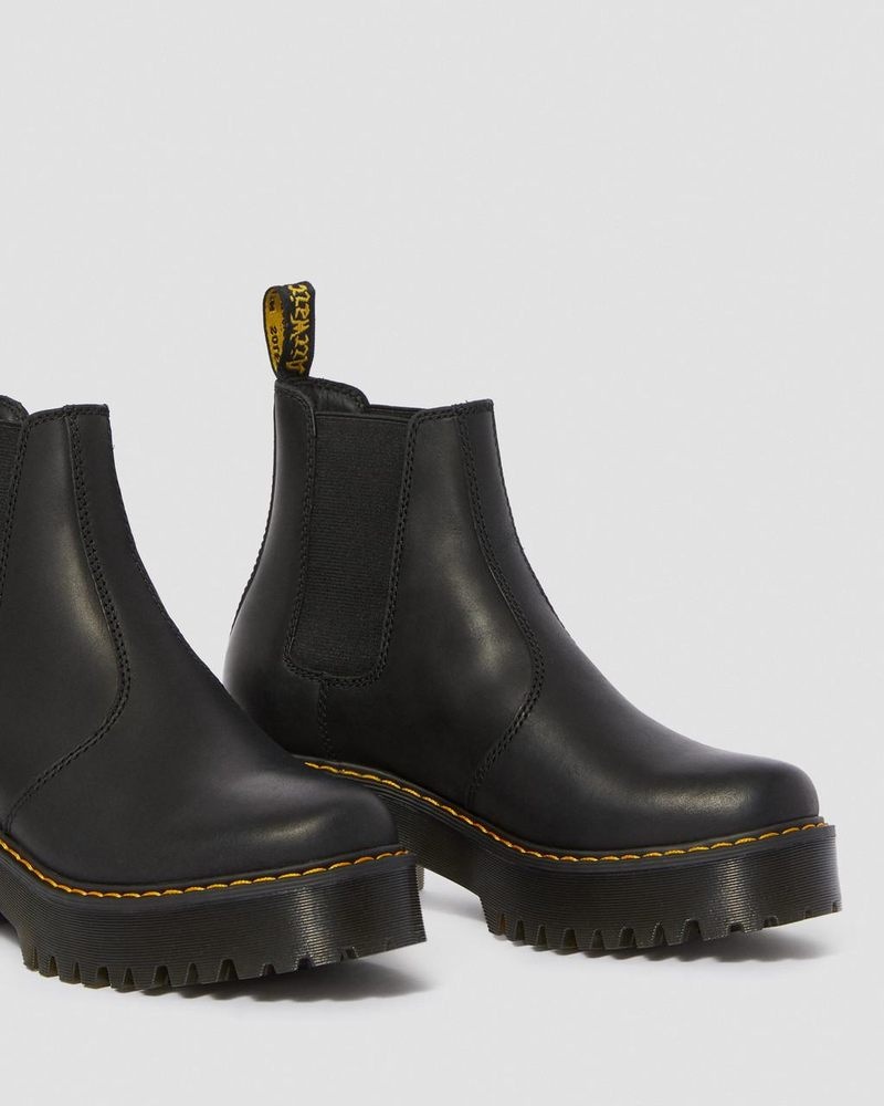 Black Dr Martens Rometty Wyoming Leather Platform Chelsea Boots (Burnished Wyoming) Platforms Boots | DE23-L8EW