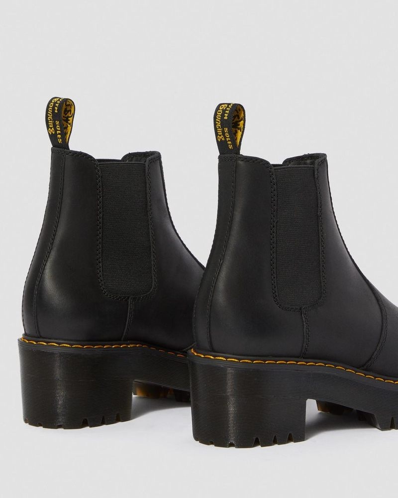 Black Dr Martens Rometty Wyoming Leather Platform Chelsea Boots (Burnished Wyoming) Platforms Boots | DE23-L8EW