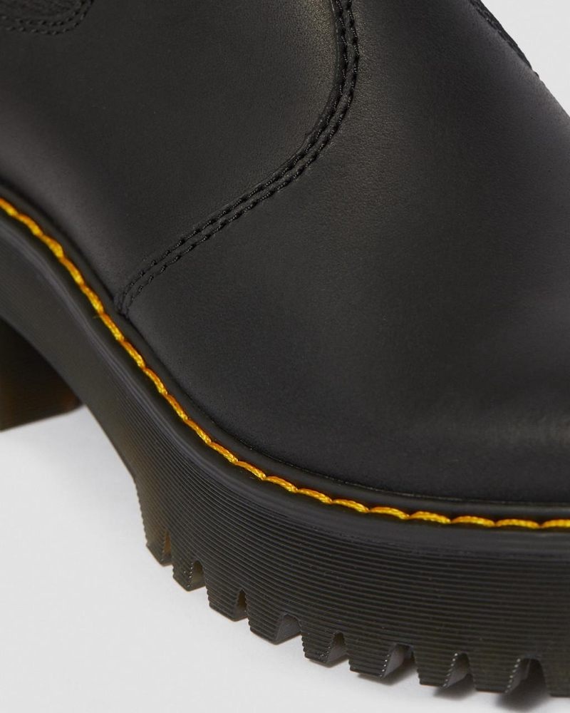 Black Dr Martens Rometty Wyoming Leather Platform Chelsea Boots (Burnished Wyoming) Platforms Boots | DE23-L8EW