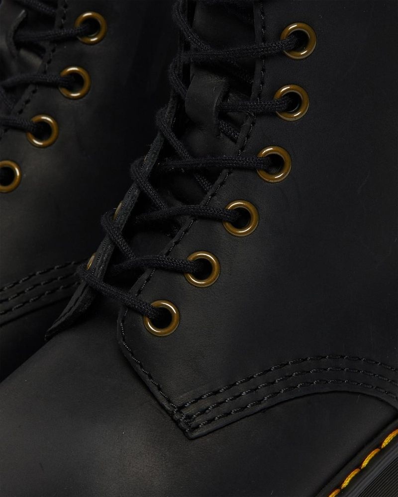 Black Dr Martens Shriver Hi - Wyoming Leather Heeled Boots (Burnished Wyoming) Boots | WJ53-O7WR