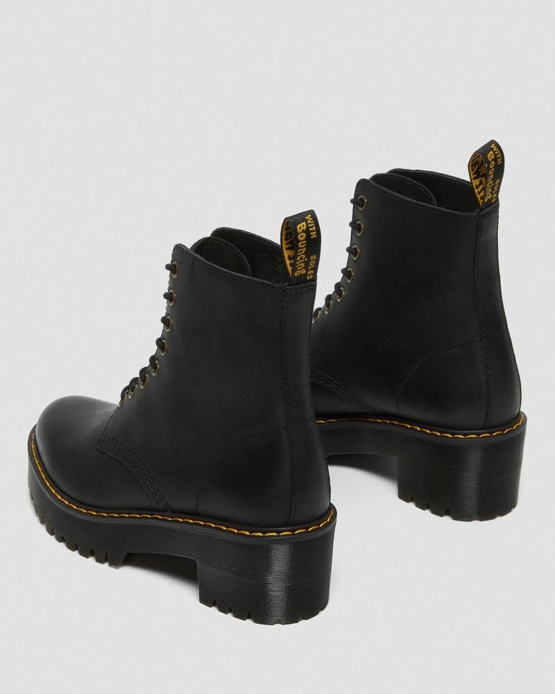 Black Dr Martens Shriver Hi - Wyoming Leather Heeled Boots (Burnished Wyoming) Boots | WJ53-O7WR