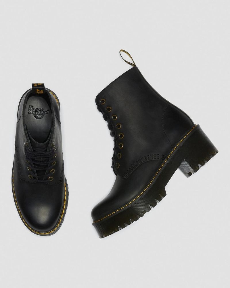 Black Dr Martens Shriver Hi - Wyoming Leather Heeled Boots (Burnished Wyoming) Boots | WJ53-O7WR