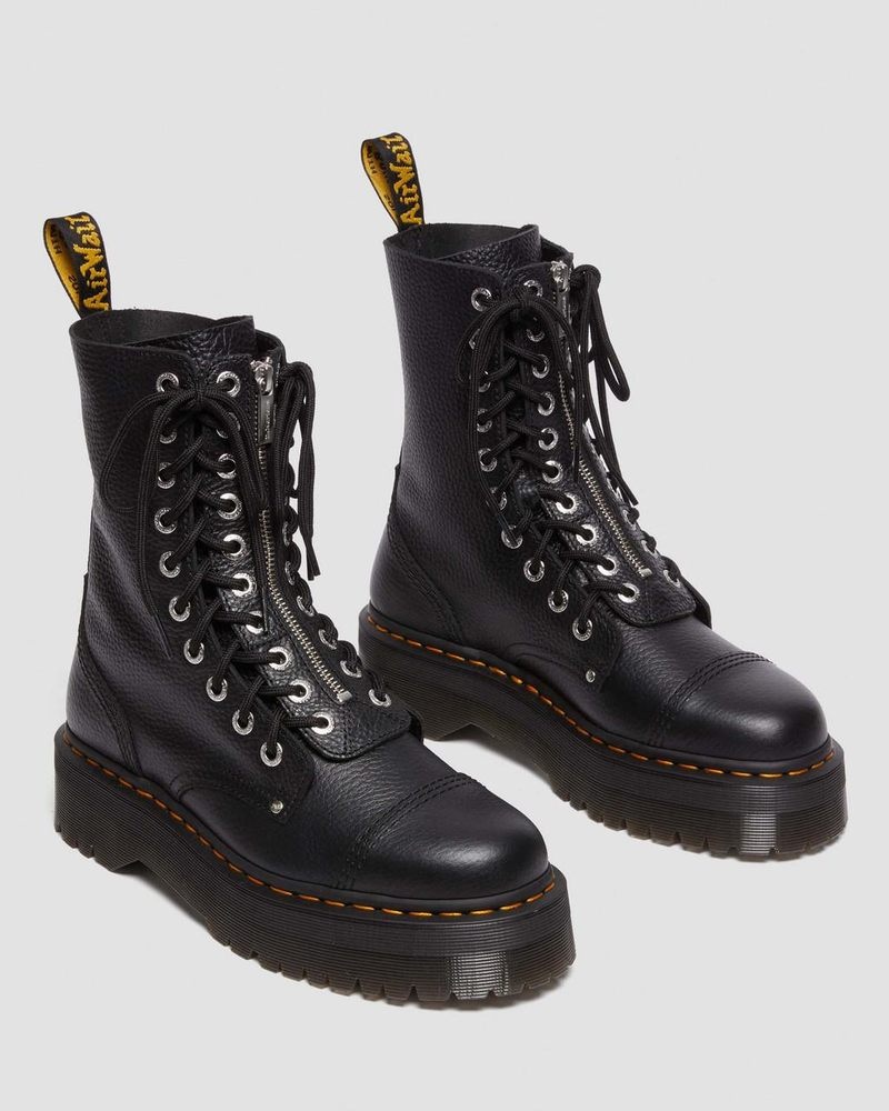 Black Dr Martens Sinclair Hi Milled Nappa Leather Platform Boots (Milled Nappa) Platforms Boots | UB10-S7YV