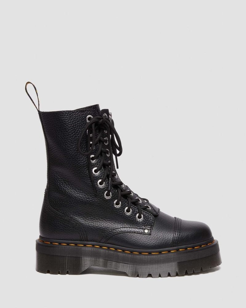 Black Dr Martens Sinclair Hi Milled Nappa Leather Platform Boots (Milled Nappa) Platforms Boots | UB10-S7YV