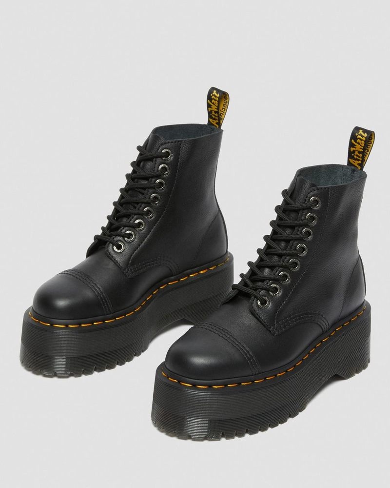 Black Dr Martens Sinclair Max Pisa Leather Platform Boots (Pisa) Platforms Boots | WF84-T2JB