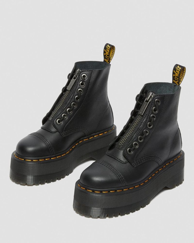 Black Dr Martens Sinclair Max Pisa Leather Platform Boots (Pisa) Platforms Boots | WF84-T2JB