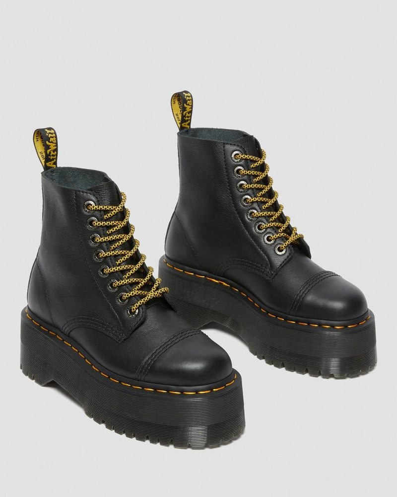 Black Dr Martens Sinclair Max Pisa Leather Platform Boots (Pisa) Platforms Boots | WF84-T2JB