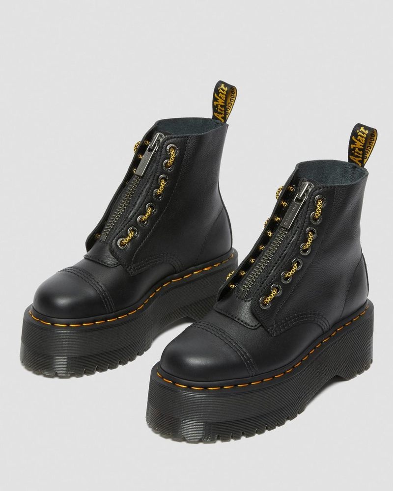 Black Dr Martens Sinclair Max Pisa Leather Platform Boots (Pisa) Platforms Boots | WF84-T2JB