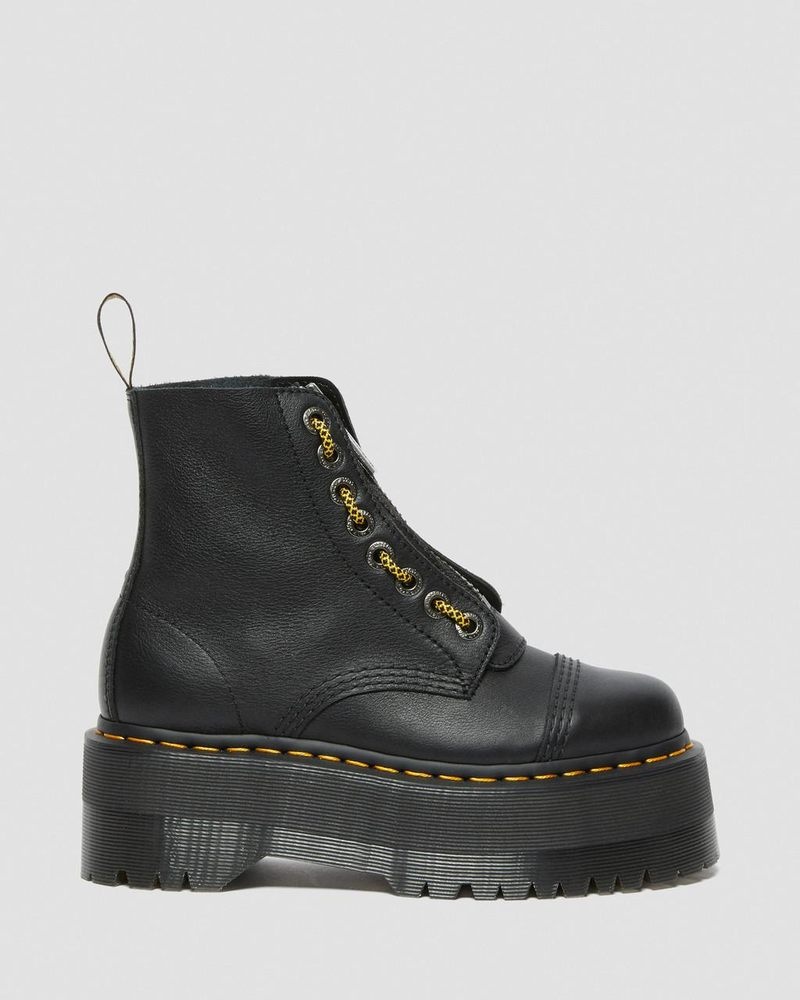 Black Dr Martens Sinclair Max Pisa Leather Platform Boots (Pisa) Platforms Boots | WF84-T2JB