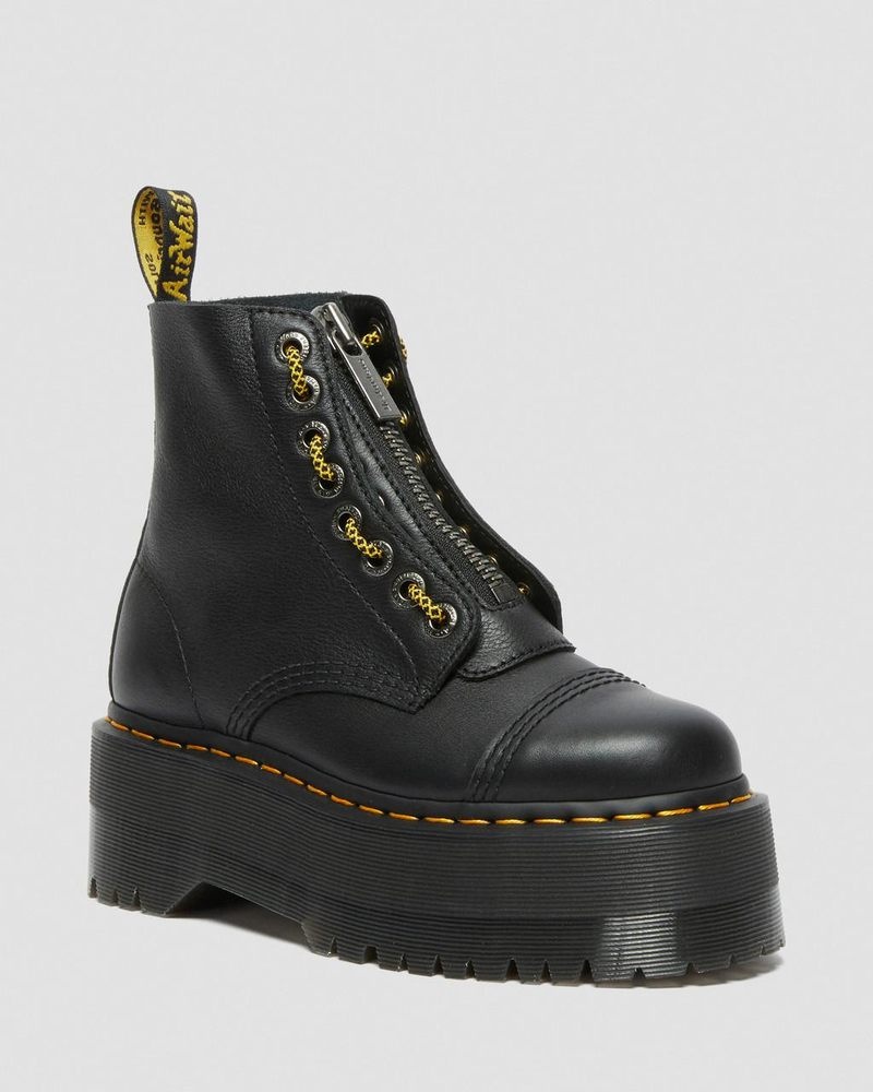 Black Dr Martens Sinclair Max Pisa Leather Platform Boots (Pisa) Platforms Boots | WF84-T2JB