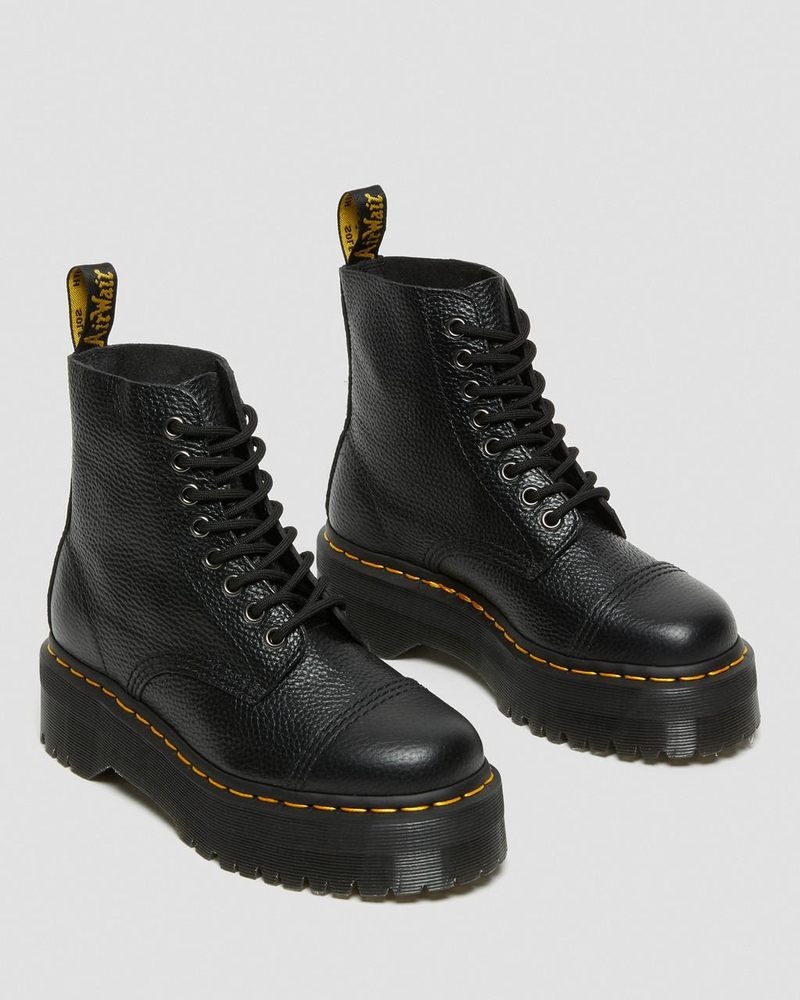 Black Dr Martens Sinclair Milled Nappa Leather Platform Boots (Milled Nappa) Platforms Boots | SJ62-H5PF