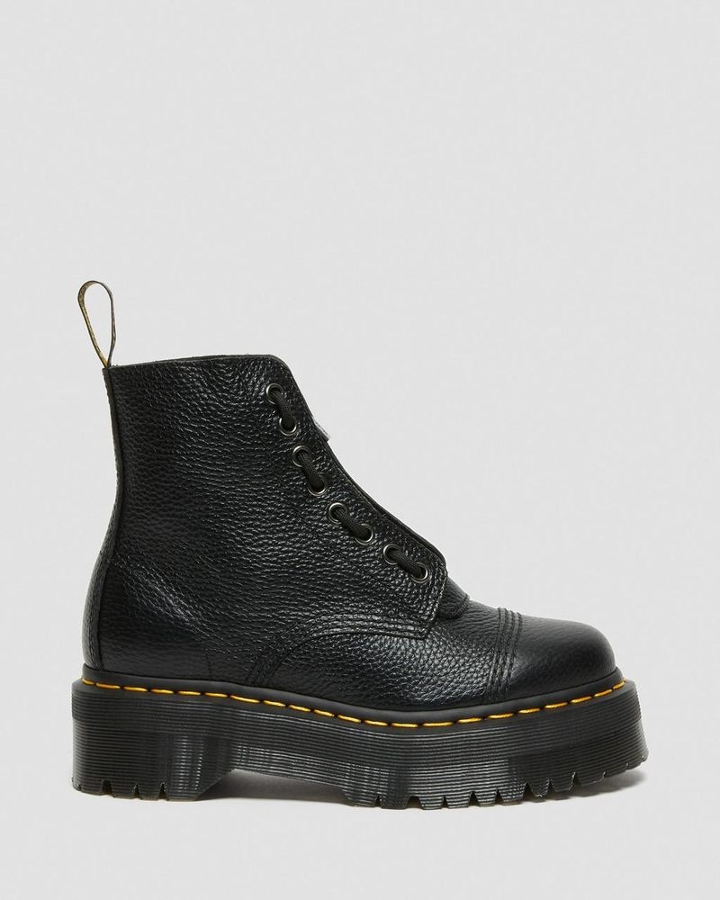 Black Dr Martens Sinclair Milled Nappa Leather Platform Boots (Milled Nappa) Platforms Boots | SJ62-H5PF