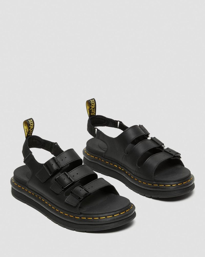 Black Dr Martens Soloman Men's Leather Strap Sandals (Hydro Leather) Sandals | EA89-O0DP