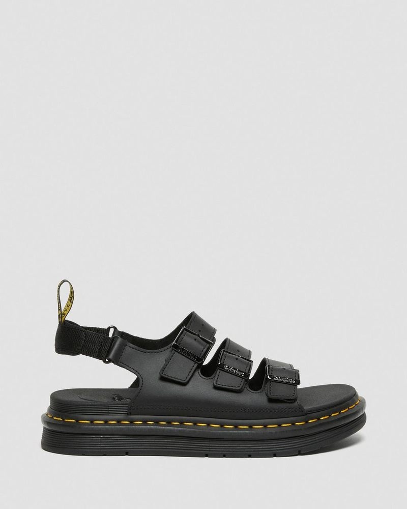 Black Dr Martens Soloman Men's Leather Strap Sandals (Hydro Leather) Sandals | EA89-O0DP