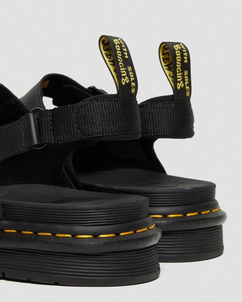 Black Dr Martens Soloman Men's Leather Strap Sandals (Hydro Leather) Sandals | EA89-O0DP