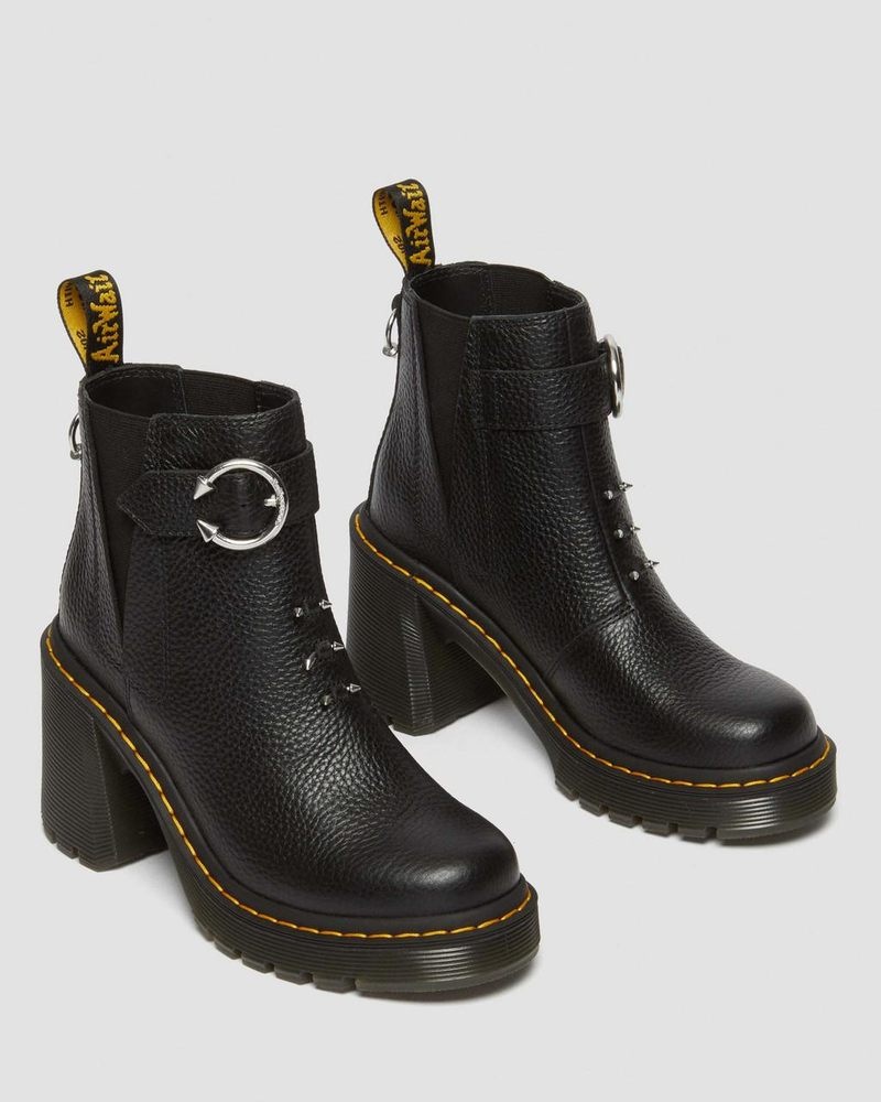 Black Dr Martens Spence Piercing Leather Flared Heel Chelsea Boots (Milled Nappa) Platforms Boots | JO08-H5EV