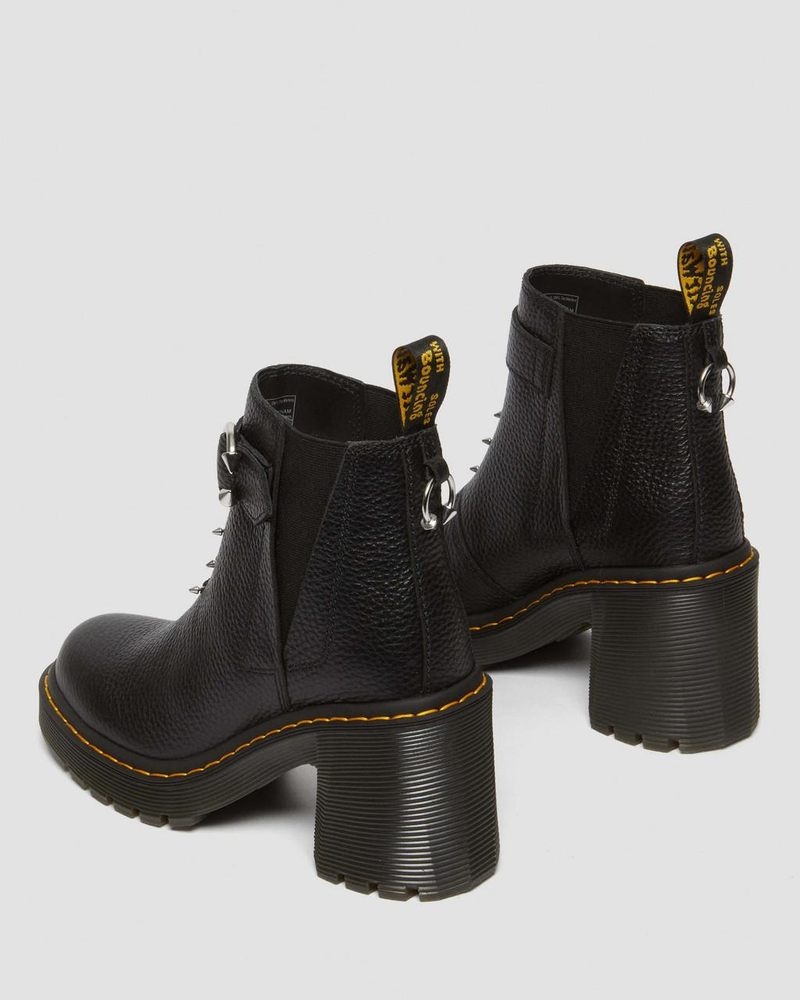 Black Dr Martens Spence Piercing Leather Flared Heel Chelsea Boots (Milled Nappa) Platforms Boots | JO08-H5EV