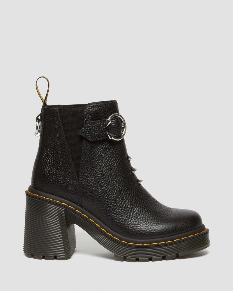 Black Dr Martens Spence Piercing Leather Flared Heel Chelsea Boots (Milled Nappa) Platforms Boots | JO08-H5EV