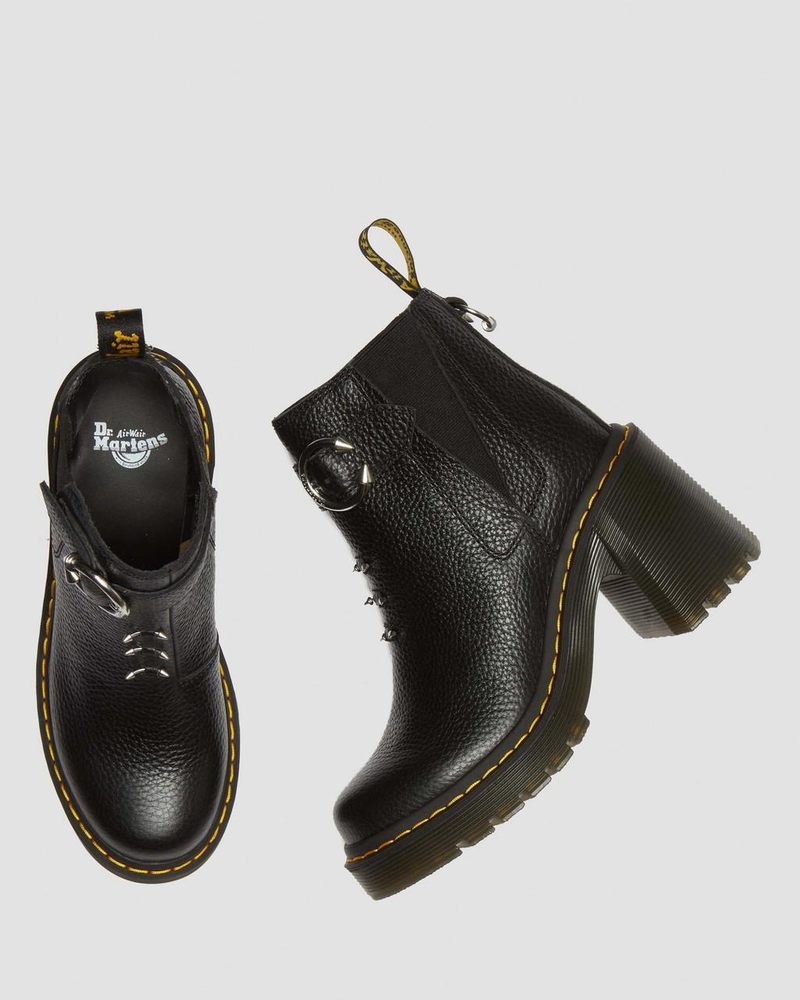 Black Dr Martens Spence Piercing Leather Flared Heel Chelsea Boots (Milled Nappa) Platforms Boots | JO08-H5EV