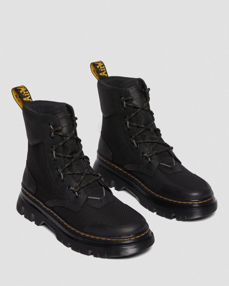 Black Dr Martens Tarik Leather & Nylon Utility Boots (Waxed Full Grain+Hydro+ Recycled Nylon Ripstop) Boots | ON55-O2GS