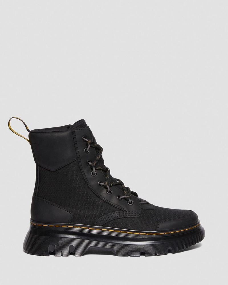 Black Dr Martens Tarik Leather & Nylon Utility Boots (Waxed Full Grain+Hydro+ Recycled Nylon Ripstop) Boots | ON55-O2GS