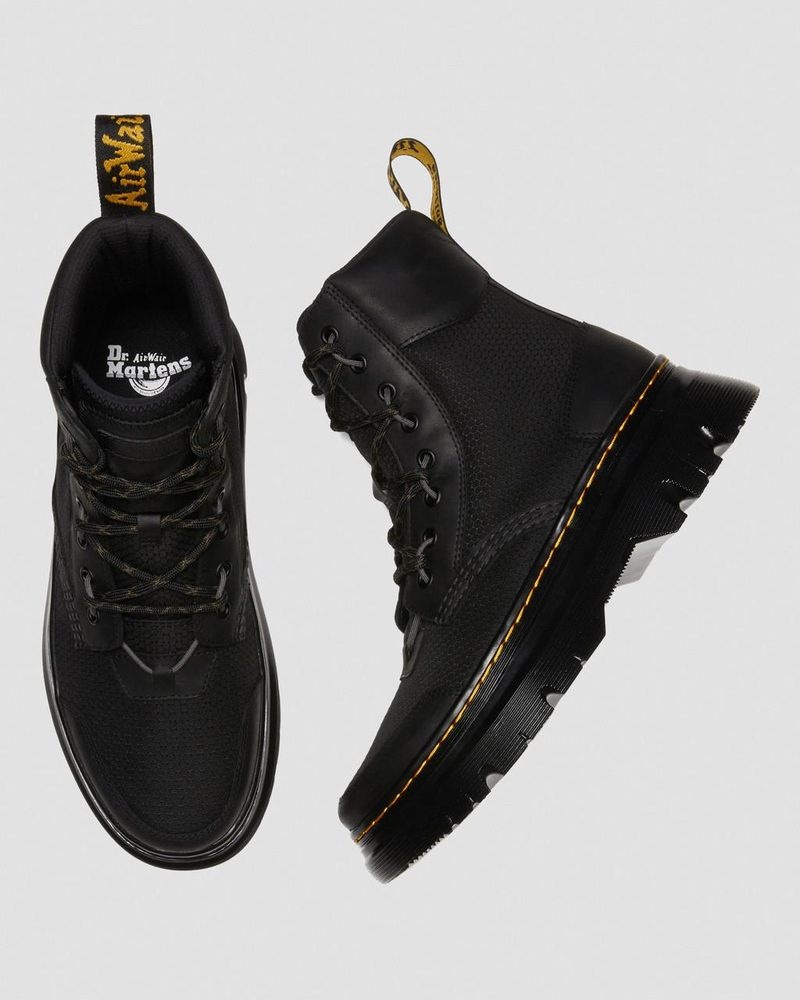 Black Dr Martens Tarik Leather & Nylon Utility Boots (Waxed Full Grain+Hydro+ Recycled Nylon Ripstop) Boots | ON55-O2GS