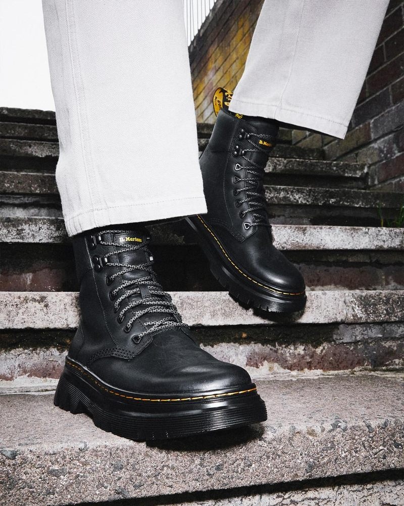 Black Dr Martens Tarik Wyoming Leather Utility Boots (Wyoming) Boots | UL63-A8PC