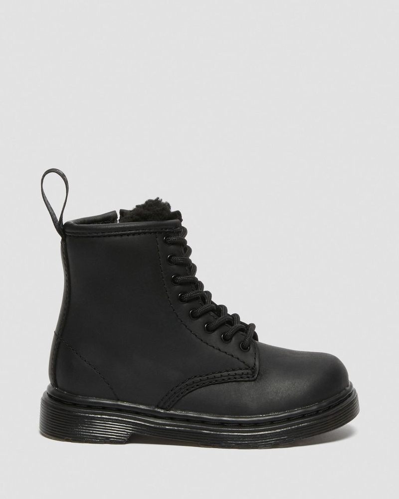 Black Dr Martens Toddler 1460 Faux Fur Lined Boots (Republic Waterproof) Boots | GX20-E7JF