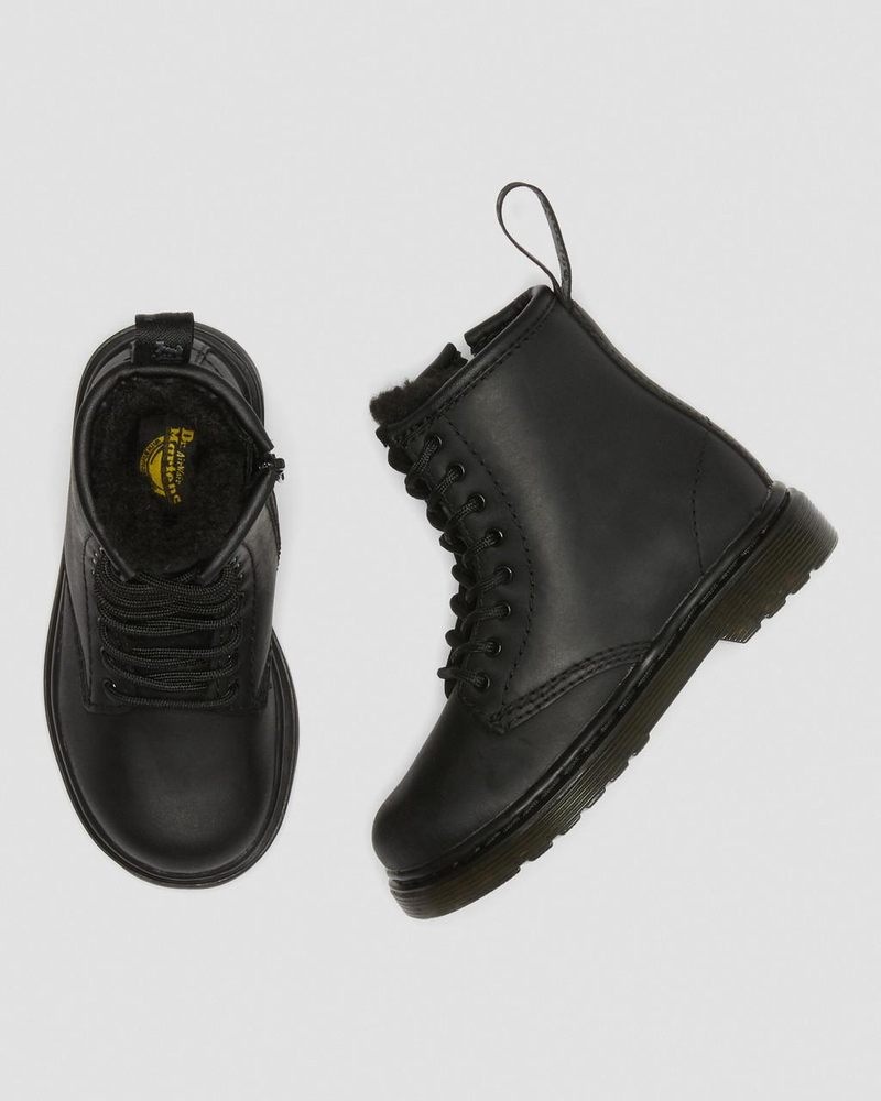 Black Dr Martens Toddler 1460 Faux Fur Lined Boots (Republic Waterproof) Boots | GX20-E7JF